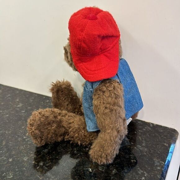 Hallmark First Snow “Buster” Denim Vest Red Hat Brown Bear Plush - Picture 3 of 8